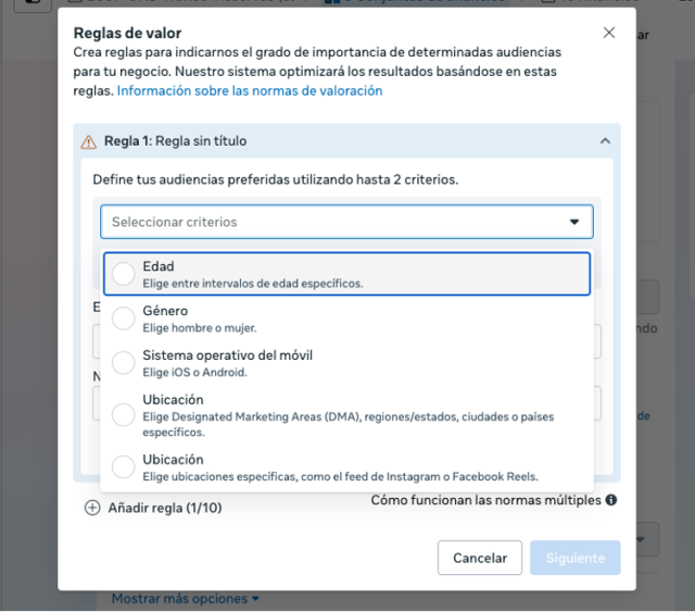 Meta Ads Reglas de Valor